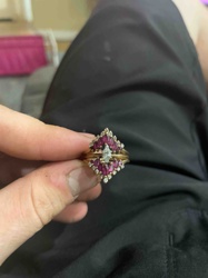 Gold Ring with Marquise Diamond and Ruby Accents