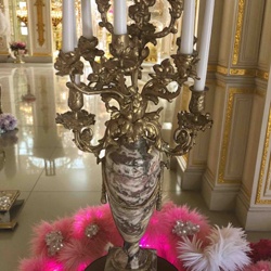 Gilt Bronze and Rosso di Francia Marble Candelabra