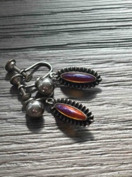 Vintage Screw-Back Earrings with Dichroic Glass Accents
