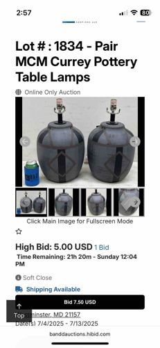 Pair of Mid-Century Modern Currey Pottery Table Lamps