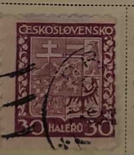 Czechoslovakian 30 Haléřů Postage Stamp with National Coat of Arms