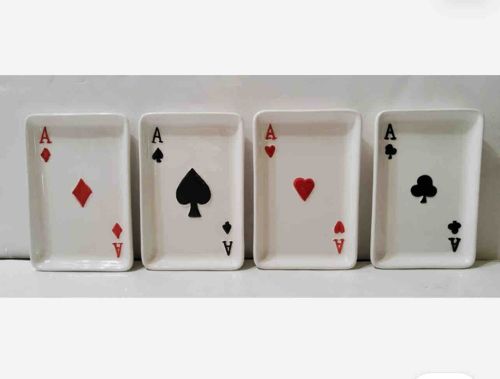Set of Four Ceramic Ace Card Trays