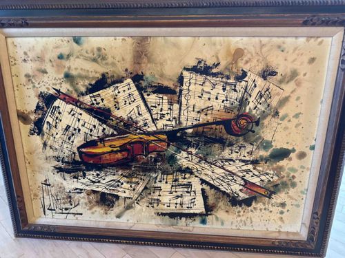 Abstract Violin and Musical Notes Painting