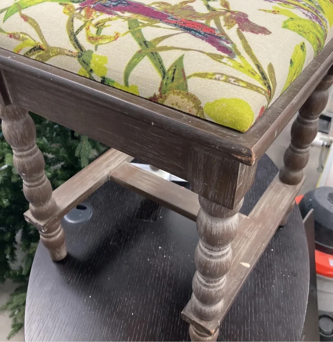 Submitted photo of Upholstered wooden vanity stool