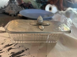 Art Deco Style Glass Butter Dish with Metal Lid