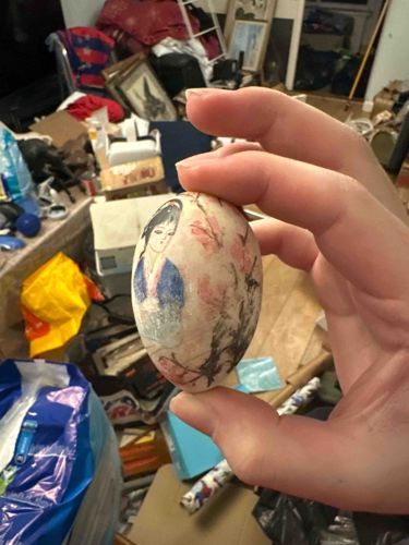 Hand-Painted Decorative Egg with Asian Motif