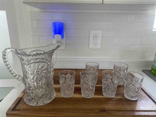 Pressed Glass Pitcher and Tumbler Set