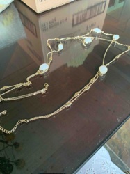 Gold-Tone Multi-Strand Necklace with White Cabochons