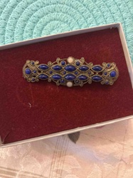 Vintage Gold Tone and Lapis Lazuli Style Embellished Barrette