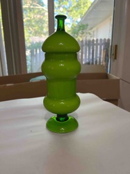 Chartreuse Green Cased Art Glass Genie Bottle with Stopper