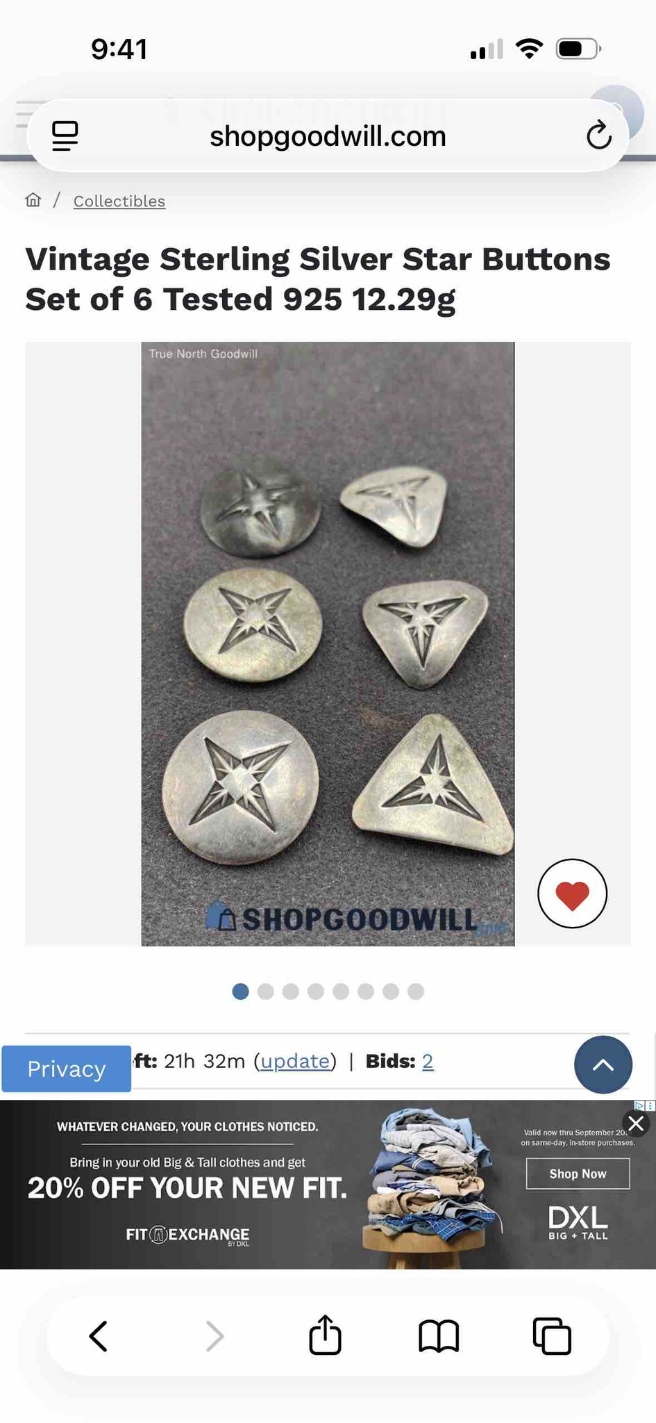 Submitted photo of Vintage Sterling Silver Star Buttons Set of 6 (unauthenticated)