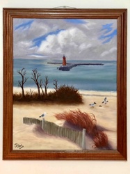 Coastal Lighthouse Landscape Painting by Lorie Leahy