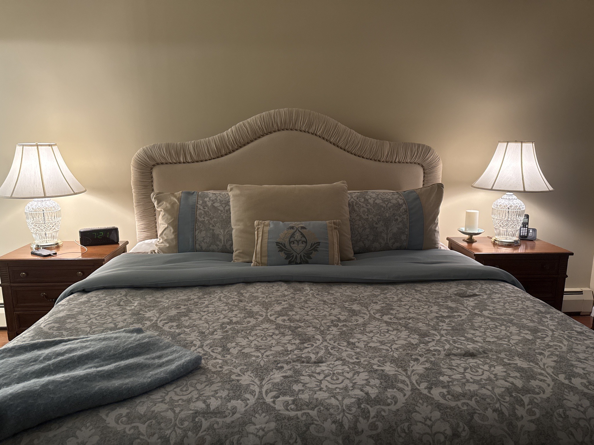 Submitted photo of Upholstered King Size Bed Frame with Custom Headboard