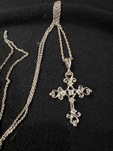 Ornate Filigree Silver-Tone Cross Pendant Necklace