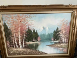 Autumn Mountain Lake Landscape Oil Painting by Lawrence