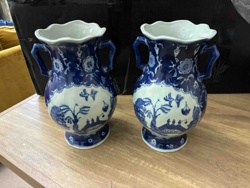 Pair of Blue and White Ceramic Vases
