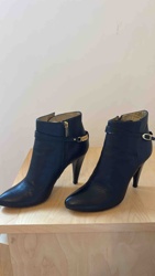 Just Cavalli Black Leather Ankle Boots with Gold-Tone Hardware