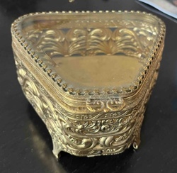 Gilt Metal Ornamental Trinket Box with Glass Lid