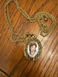 Vintage Gold-Toned Locket with Hand-Painted Miniature Portrait