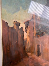 Oil Painting of a Mediterranean Alleyway at Dusk