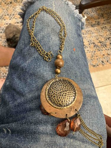 Wood and Metal Pendant Necklace