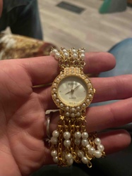 Futura Women's Quartz Watch with Faux Pearl and Chain Dangle Bracelet