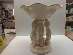 Rococo-Style Cherub Pedestal Bowl in Cream Glazed Ceramic