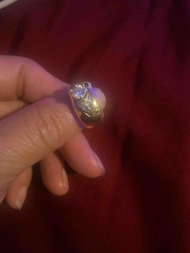 Yellow Gold Ring with Central Round Gemstone and Pave Accents