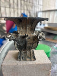 Ancient Chinese Bronze Gu-style Vessel with Ram Heads