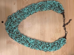 Turquoise and Bronze Seed Bead Braided Statement Necklace