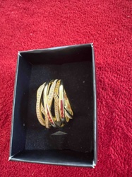 Multi-Band Pave and Polished Gold-Plated Fashion Ring