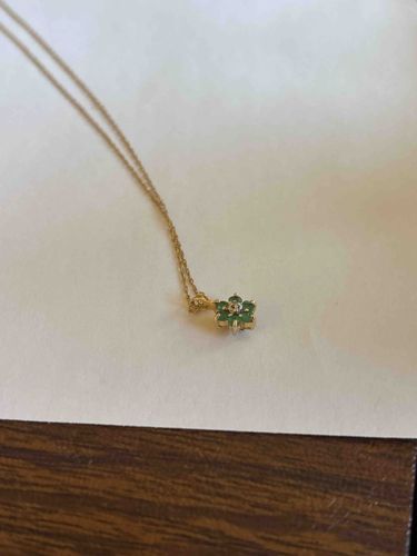 Emerald and Diamond Flower Pendant Necklace in Gold