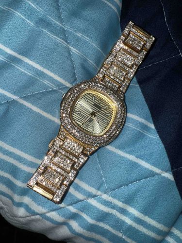 Iced Out Gold Tone Quartz Wristwatch
