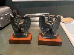 Pair of Cast Metal Eagle Bookends on Wooden Bases