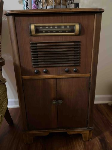 Vintage Console Radio with Record Storage Cabinet