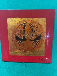 Decorative Panel with Stylized Gold and Black Birds