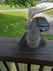 Modern Geometric Glass Pyramid with Sphere Container