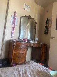 Vintage Carved Wood Dressing Table with Mirror