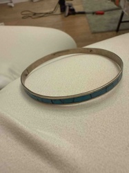 Mexican Alpaca Silver and Turquoise Inlay Bangle Bracelet