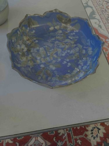 Blue Enamel Bowl with Floral Motif