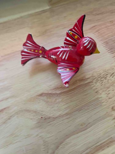 Red Painted Wooden Bird Ornament
