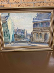 Framed Cityscape Oil Painting