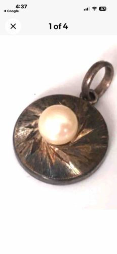 Vintage Circular Engraved Sterling Silver and Pearl Pendant