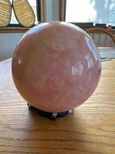 Large Pink Crystal Sphere on Stand