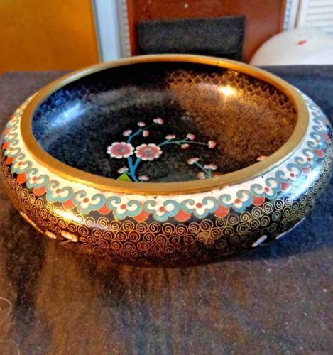 Japanese Jingfa Cloisonné Enamel Low Bowl