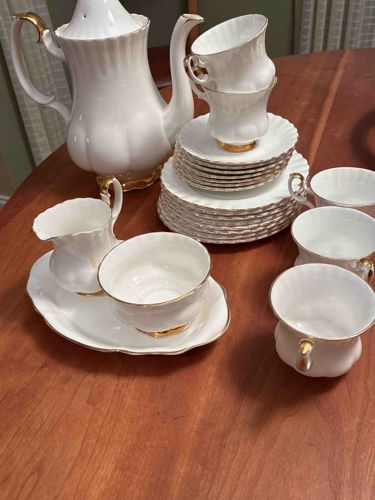 White and Gold Rimmed Porcelain Tea/Coffee Set