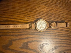 Fossil Women's Rhinestone Bezel Leather Band Watch