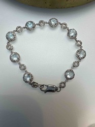 Aquamarine and Diamond Halo Tennis Bracelet