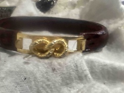 Brown Band Bracelet with Intertwined Ring Clasp