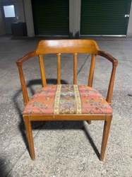 Vintage Wooden Armchair with Upholstered Seat